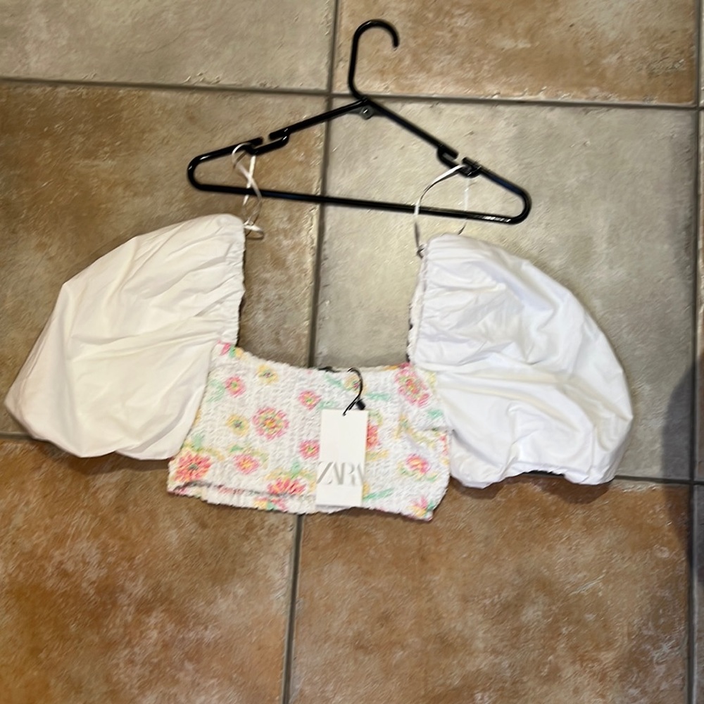 Zara white floral crop top